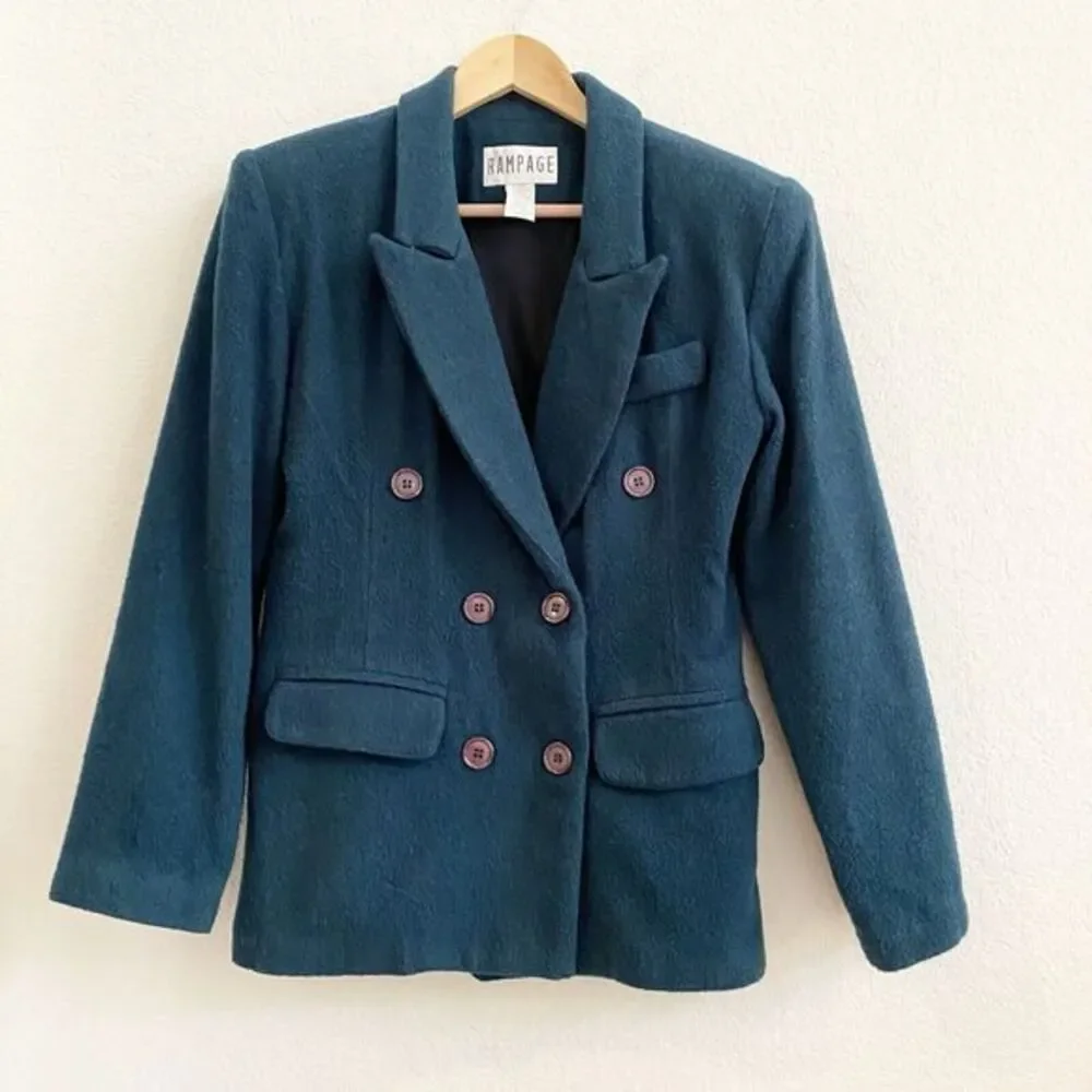 Rampage Womens Lined‎ Forest Green Blazer Double Breasted Jacket Wool Blend